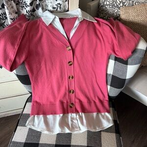 Giani Milano  White Blouse with coral sweater